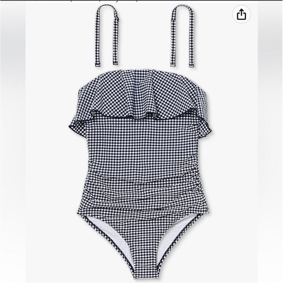 Kona Sol Other - Kona Sol Navy Gingham One Piece Swimsuit Size S (4-6) Removable Straps NWT